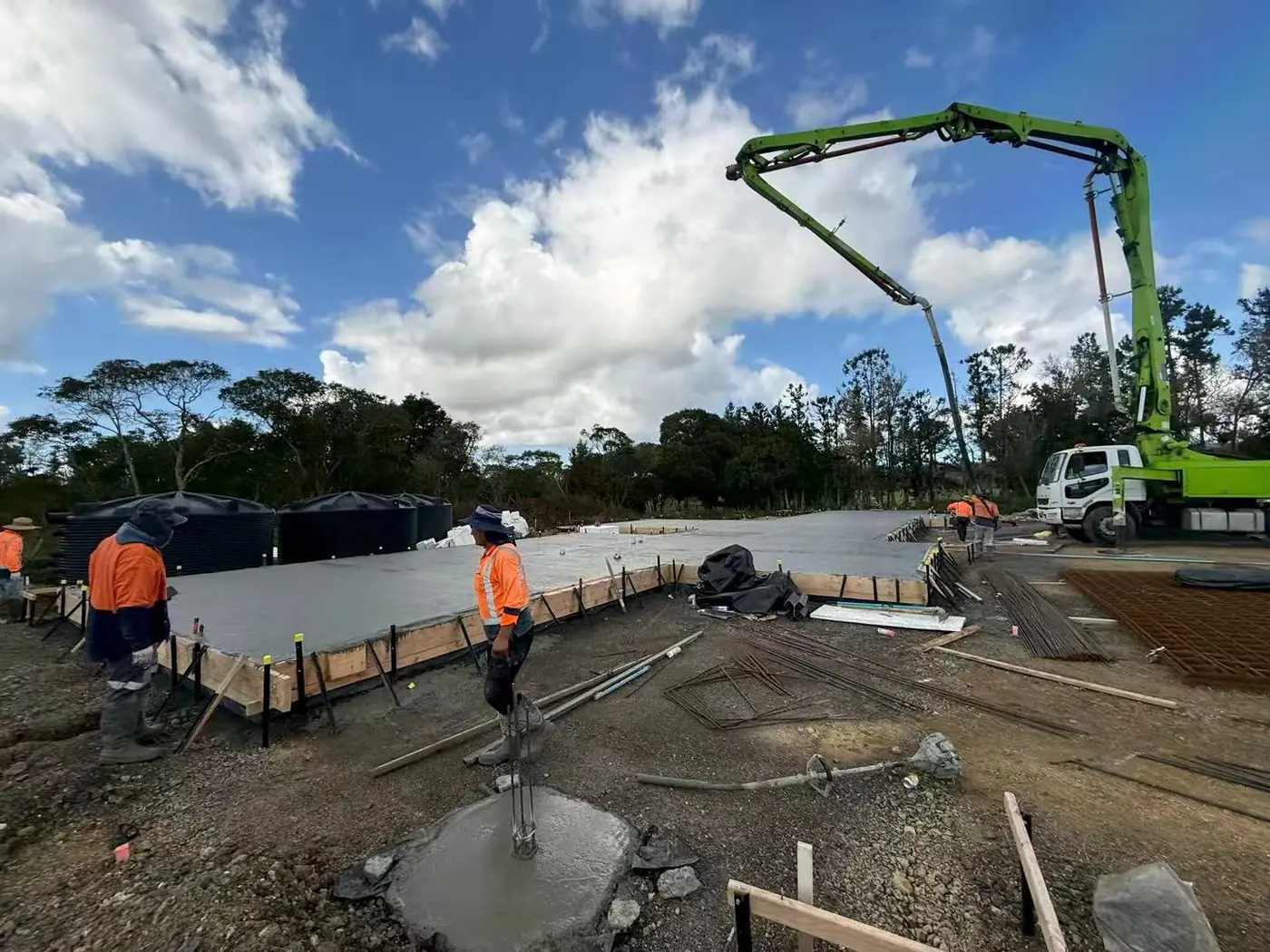 Concrete pump placing a slab pour on a GTD Construction site in Auckland
