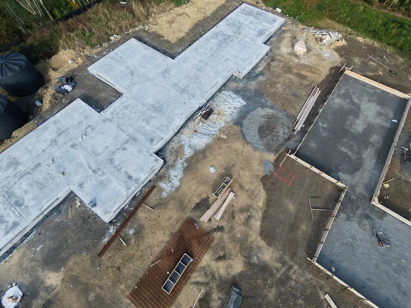 Aerial view of completed concrete slabs on a GTD Construction site in Auckland