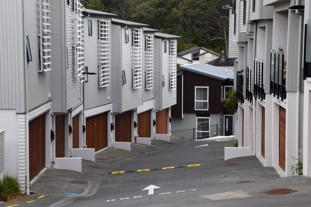 Row of new terraced homes on a subdivided Auckland site